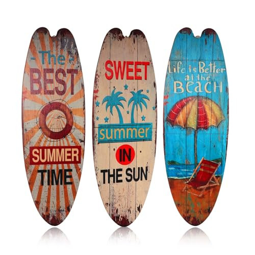 3 Pcs Surfboard Wall Decor, Large 32" x 10" Wooden Coastal Beach Wall Art, Surfboard Wall Hanging Decor for Bedroom Living Room, Nautical Summer Beach House Aesthetic Wall Decor, Ready to Hang Gift for Beach Lovers | Amazon (US)