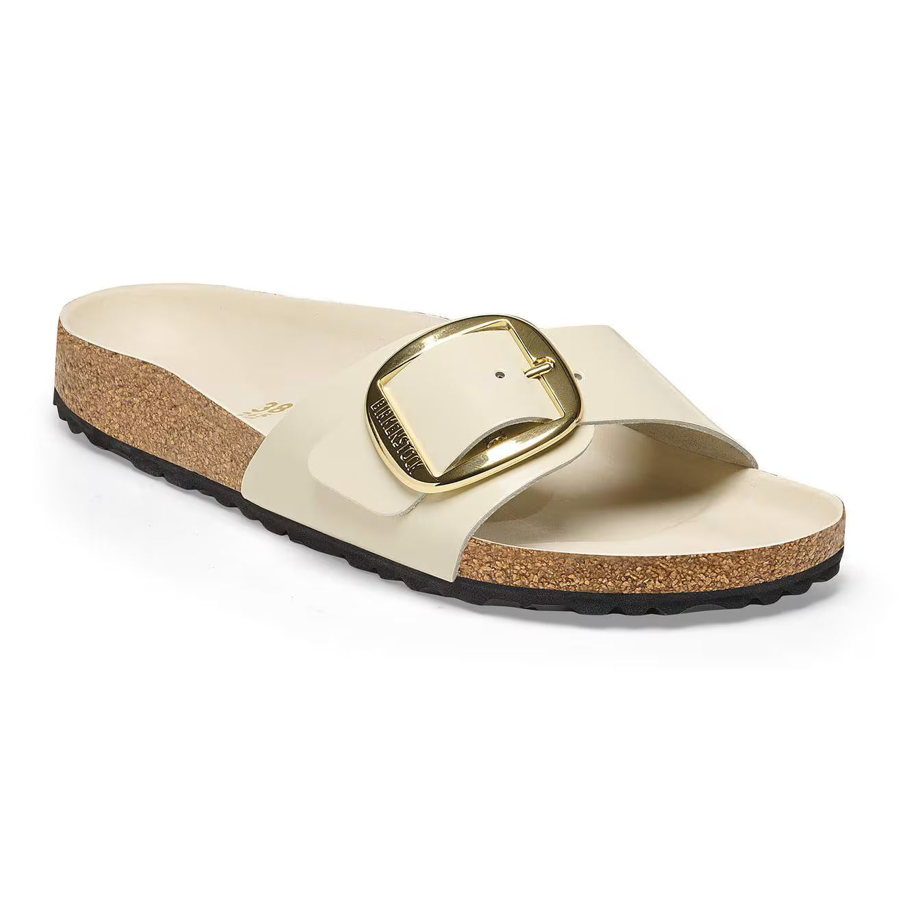 Birkenstock Unisex Madrid Big Buckle Natural Leather Patent High Shine Ecru | Zulily