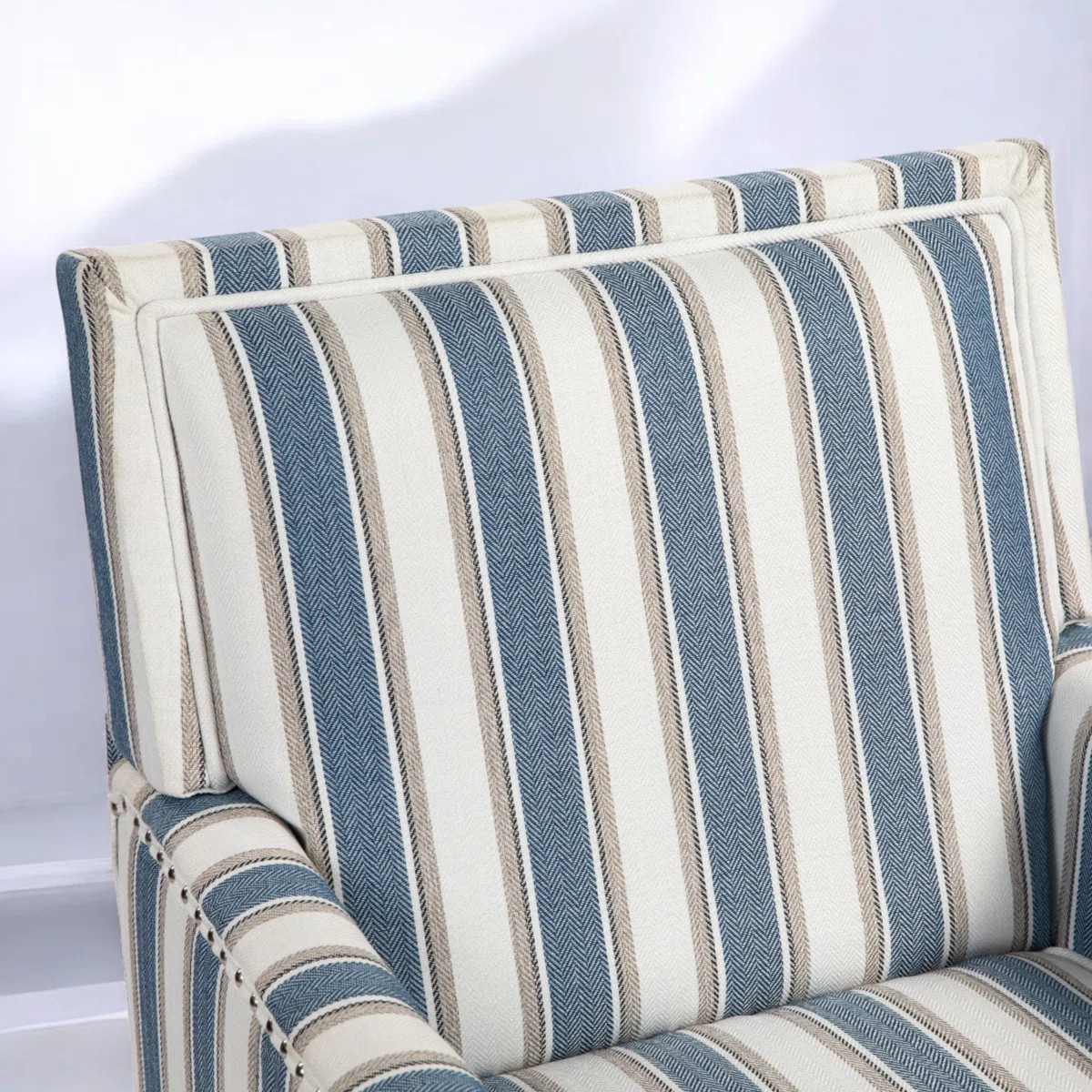 Upholstered Vintage Blue White And Brown Striped Recessed Arm Accent Armchair | Wayfair North America
