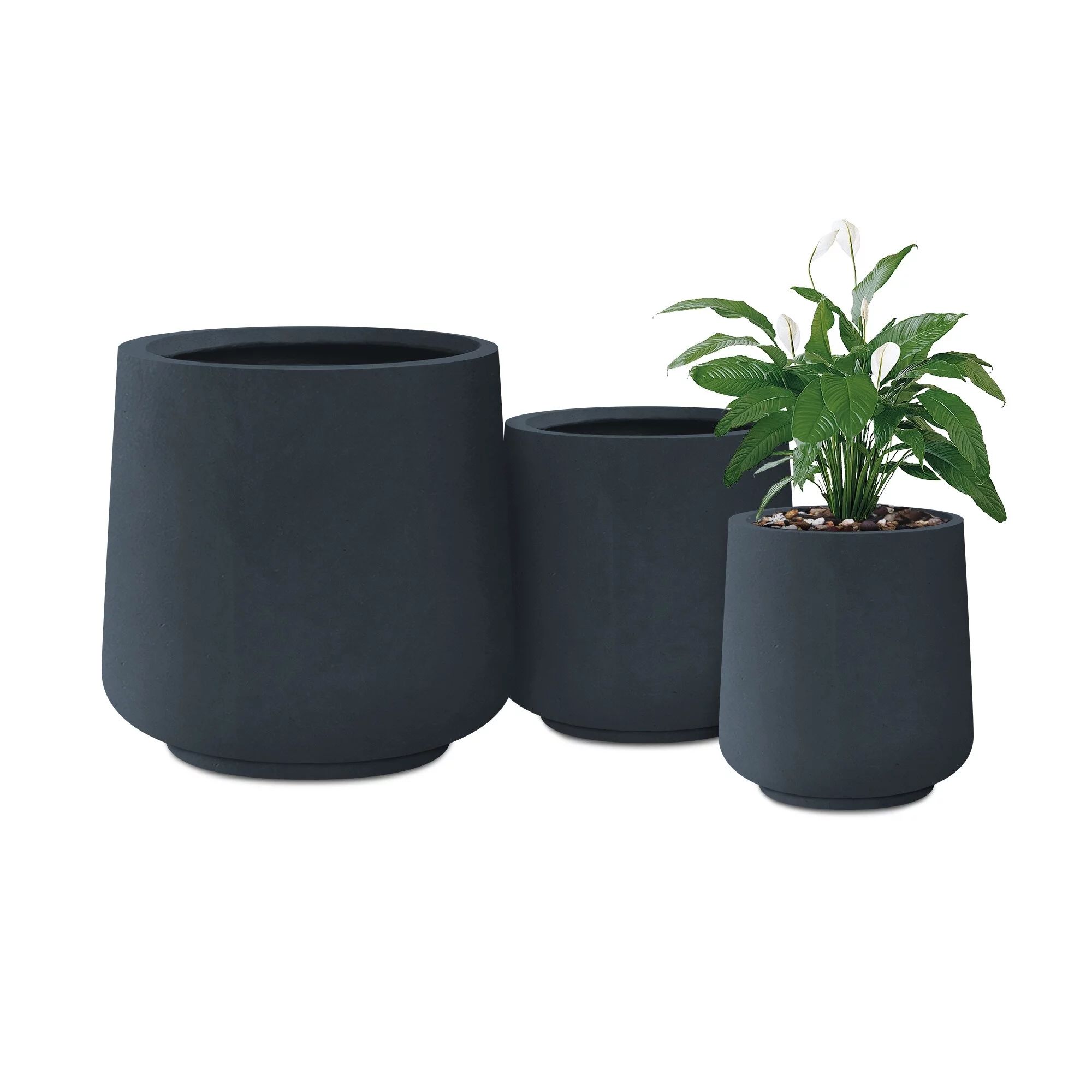 Kante  Round Concrete Planter (Set of 3 Sizes), Outdoor/Indoor(Concrete Grey) Charcoal | Walmart (US)