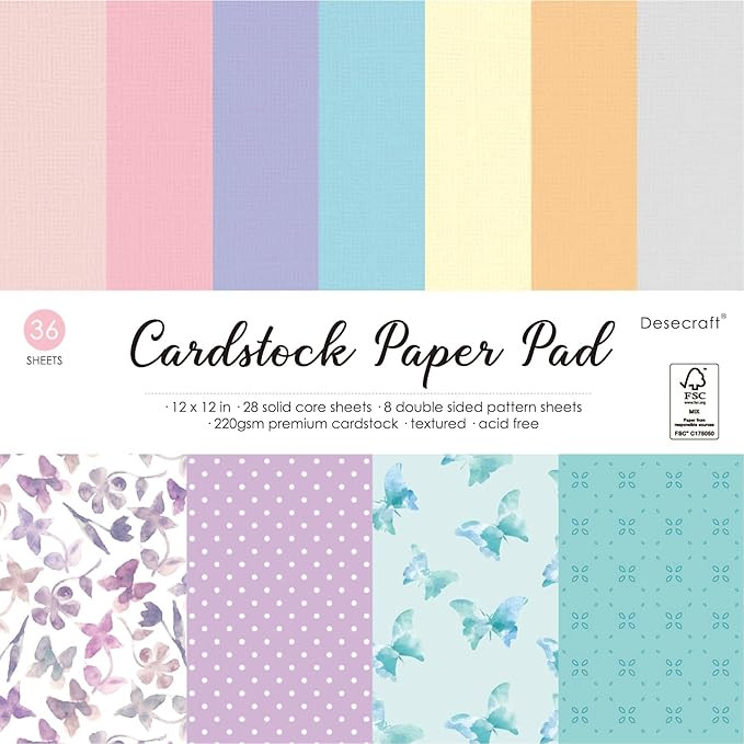 12x12 Solid Colored Scrapbooking Cardstock Paper - 36 Sheets 220gsm Pastel Construction Paper Ass... | Amazon (US)