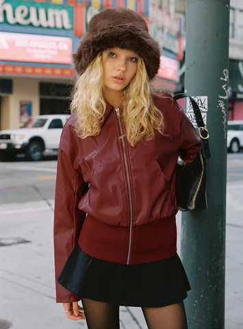 Radio On Blast Faux Leather Bomber Jacket Red | Princess Polly US