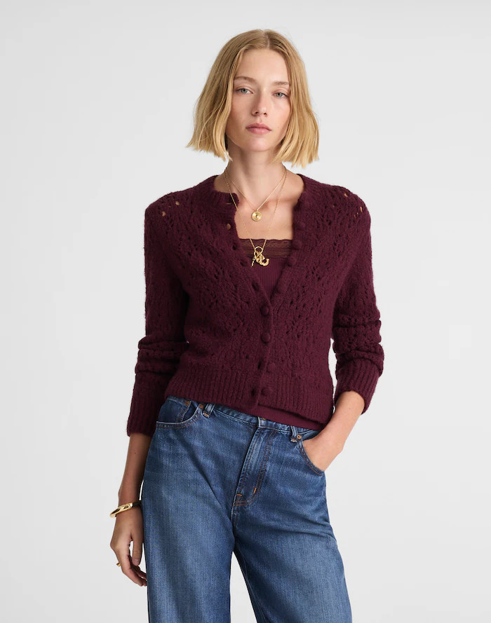 Pointelle-Stitch Cardigan in Cotton Blend | Madewell