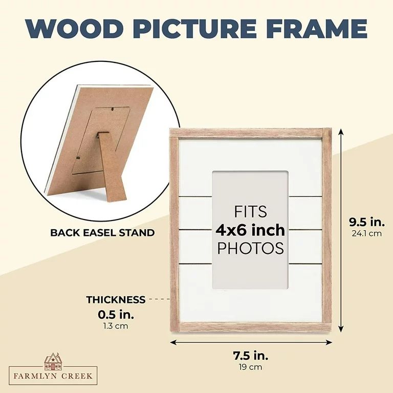 Wood Picture Frame for 4x6 inch Photo for Rustic Farmhouse Home Decor, Brown, 9.5 x 7.5 in. | Walmart (US)