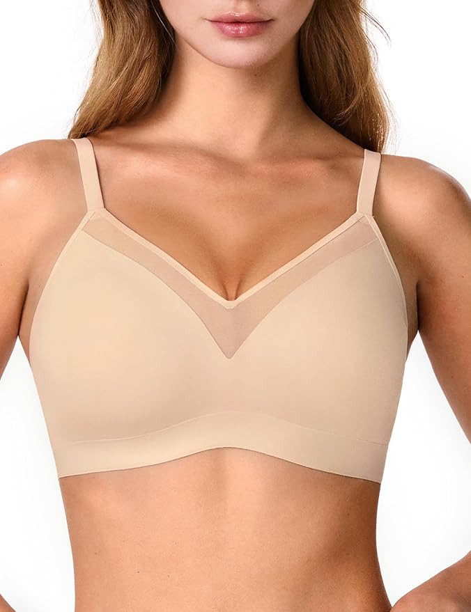 V Neck Mesh Wireless Bras for Women, Seamless Push Up Bralette No Underwire Bra Comfortable Every... | Amazon (US)