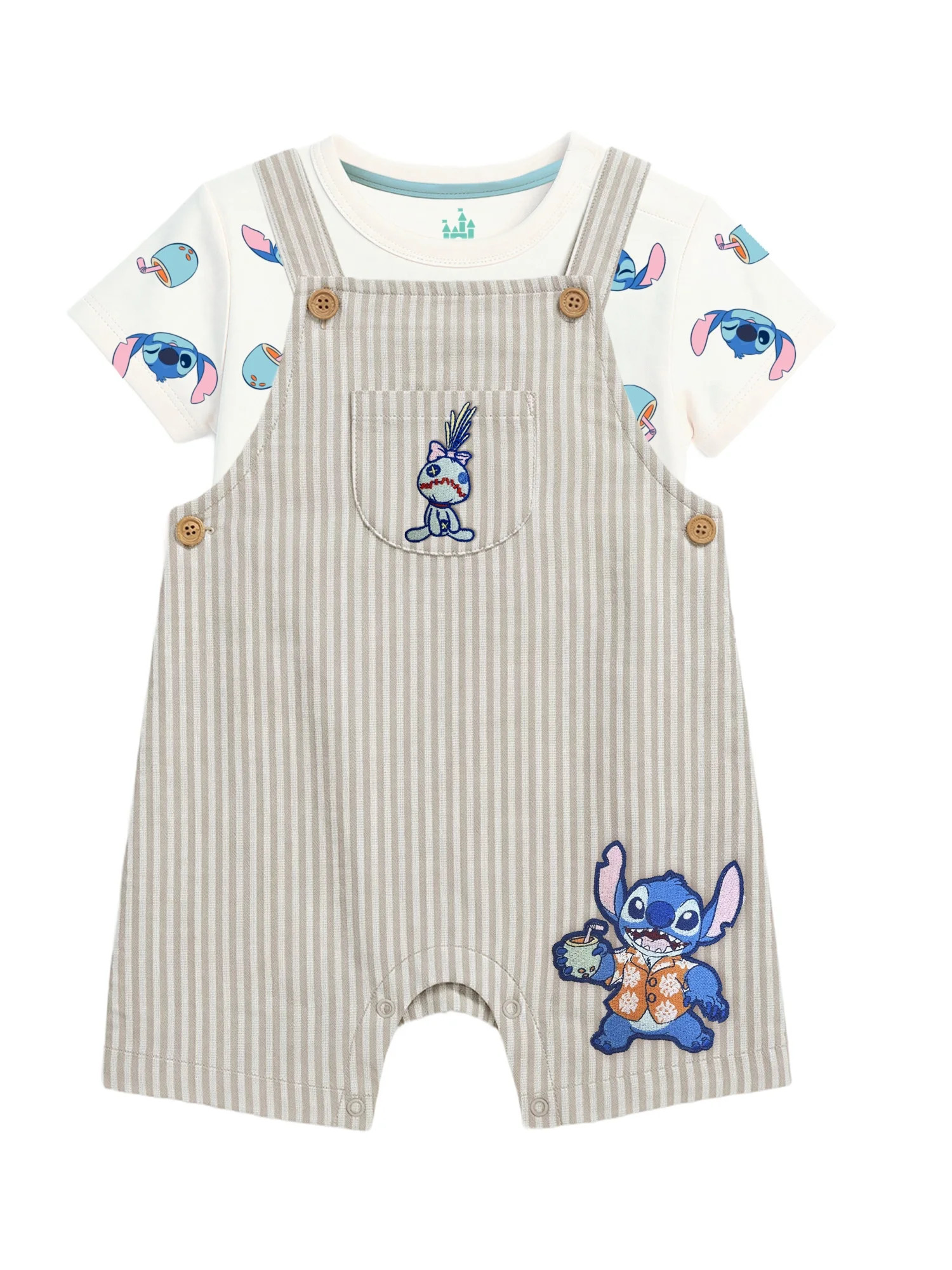 Stitch Baby Boy 2 Piece Shortall Set, Sizes 0-24 Months | Walmart (US)