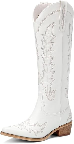 Cowboy Boots for Women - Knee High Embroidered Western Cowgirl Boots, Pointed Toe Chunky Heel Ret... | Amazon (US)