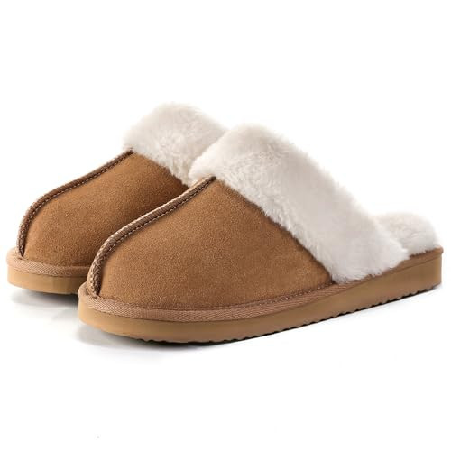 OOW Fuzzy Slippers for Women Cozy Faux Fur House Shoes Winter Warm Memory Foam Slippers for Indoor and Outdoor Chestnut Size 9.5 | Amazon (US)