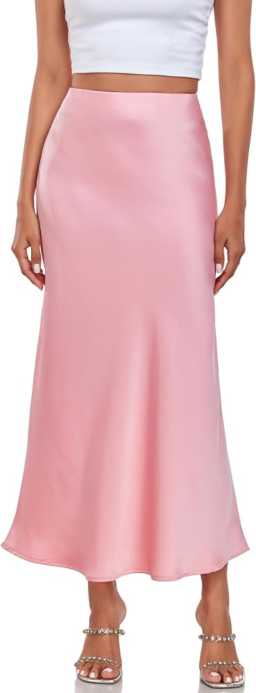 Women's Silk Satin Maxi Skirt High Waist Elastic A Line Fishtail Elegant Work Elastic Long Skirts | Amazon (US)