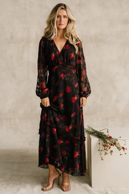 Avalora Midi Dress | Black Rose Floral | Baltic Born
