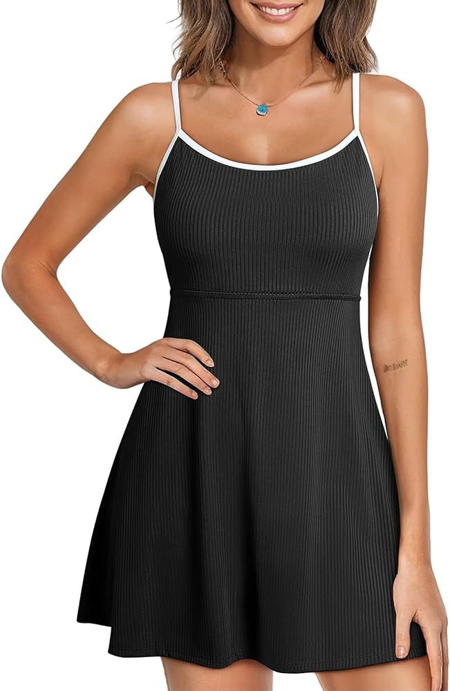 Aleumdr Women’s Ribbed One Piece Swimsuits Modest Swim Dress Tummy Control Adjustable Straps Ba... | Amazon (US)