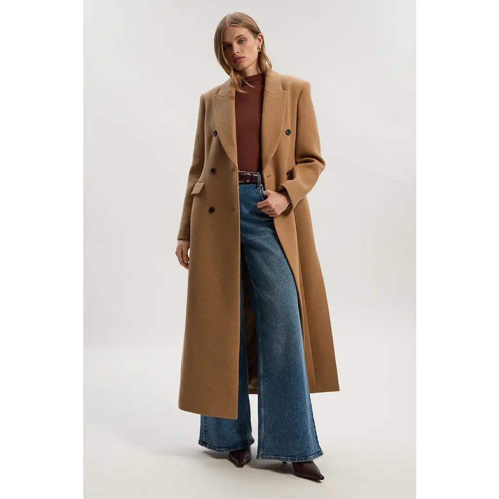 Karen Millen Wool Double Breasted Tailored Maxi Coat in Camel at Nordstrom, Size 6 | Nordstrom