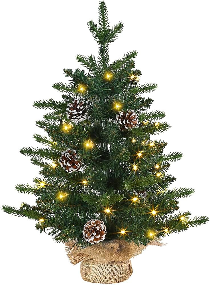 Joyhalo 2ft Small Christmas Tree with Lights Warm White, Pre Lit Table Top Christmas Tree, 61 Bra... | Amazon (US)