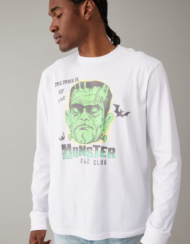 AE Super Soft Long-Sleeve Halloween Graphic T-Shirt | American Eagle Outfitters (US & CA)
