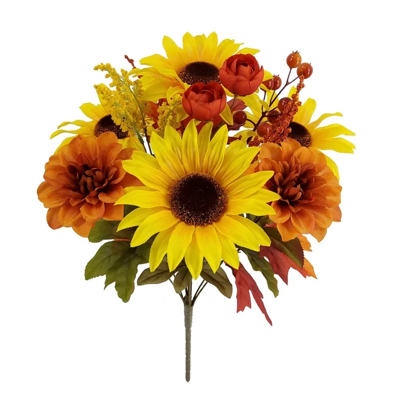 Mainstays 20.5''H Indoor Artificial Sunflower and Dahlia Mixed Bouquet, Yellow Color | Walmart (US)