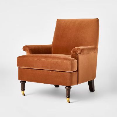 Mercer Rolled Upholstered Armchair with Casters Rust - Threshold™ designed with Studio McGee | Target