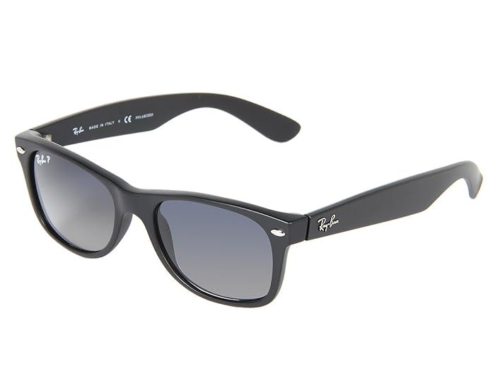 Ray-Ban RB2132 New Wayfarer 52mm (Matte Black Gray/Blue Mirror Polar) Sport Sunglasses | Zappos