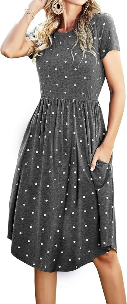Simier Fariry Womens Summer Modest Work Casual Midi Knee Dress Pocket Short Sleeve Teacher Outfit... | Amazon (US)
