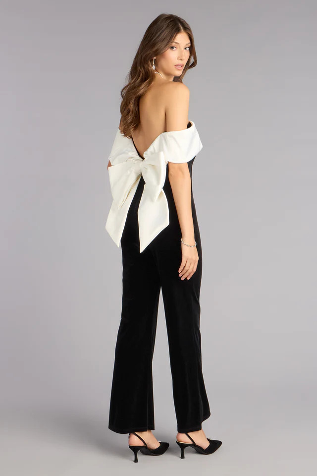 Polished Luxe Bow-Back Velvet Jumpsuit | Windsor Stores