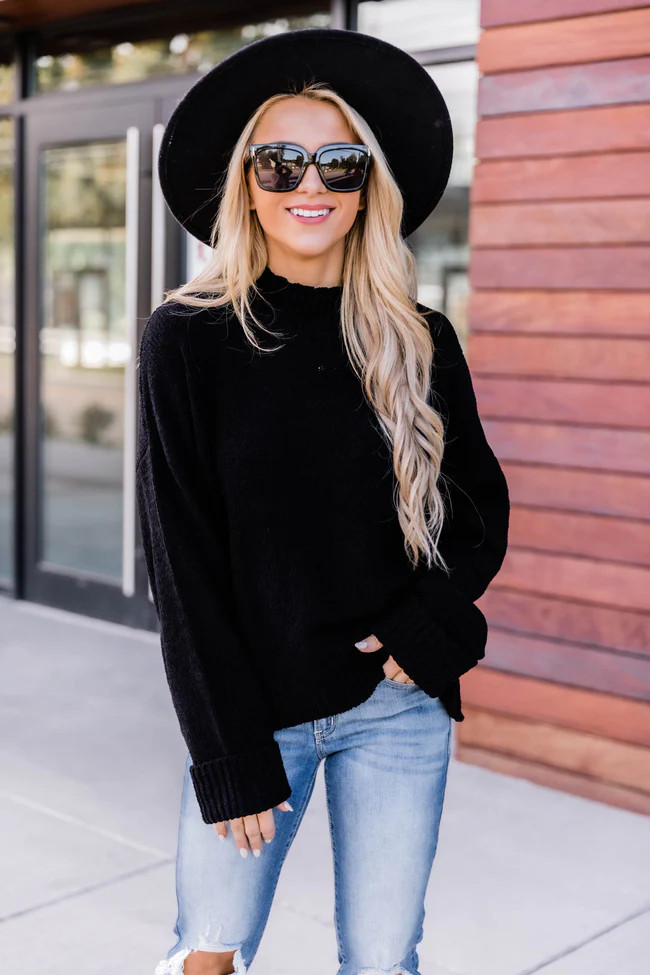 Play Your Part Mock Neck Chenille Sweater Black FINAL SALE | The Pink Lily Boutique