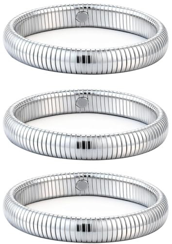JUNYANGY Gold Bangles for Women Set of 3 Chunky Stretch Bangles Bracelets 24K Gold Plated Stainless Steel Bracelets Flexible Wide Stack Bracelets Designer Look Alike Jewelry for Women (12mm Silver) | Amazon (US)