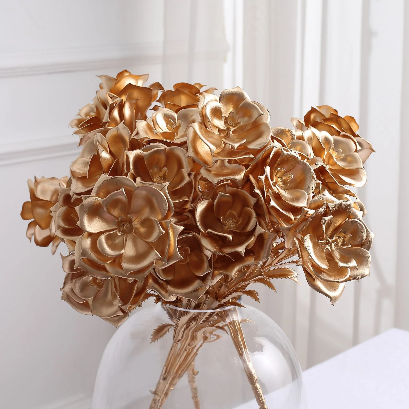 Efavormart 2 Pack | 17" Metallic Gold Artificial Rose Bloomed Flower Bouquet, Open Flower Floral ... | Walmart (US)