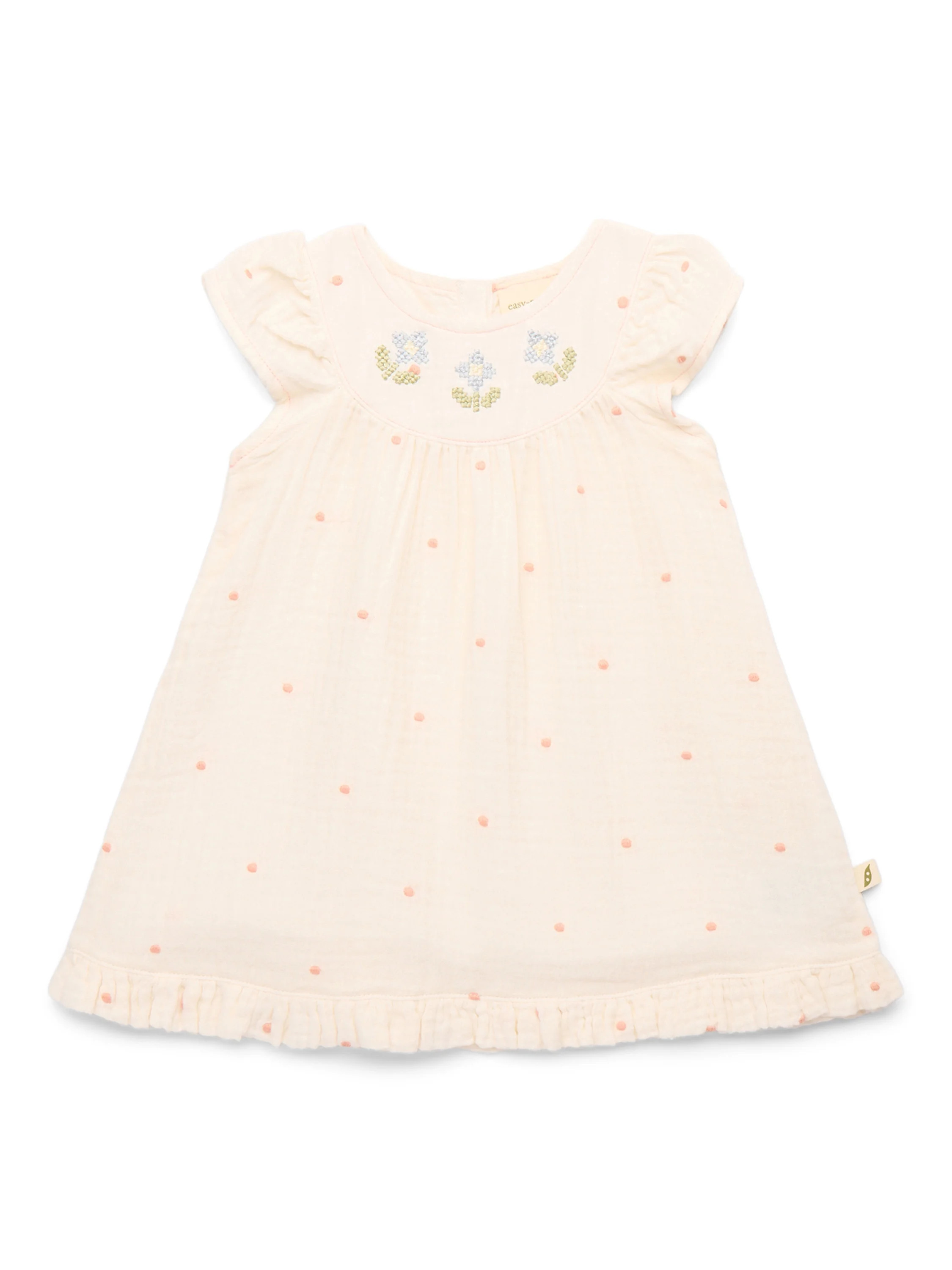 easy-peasy Baby Girls Organic Cotton Gauze Embroidered Flutter Dress, Sizes 0-24M | Walmart (US)