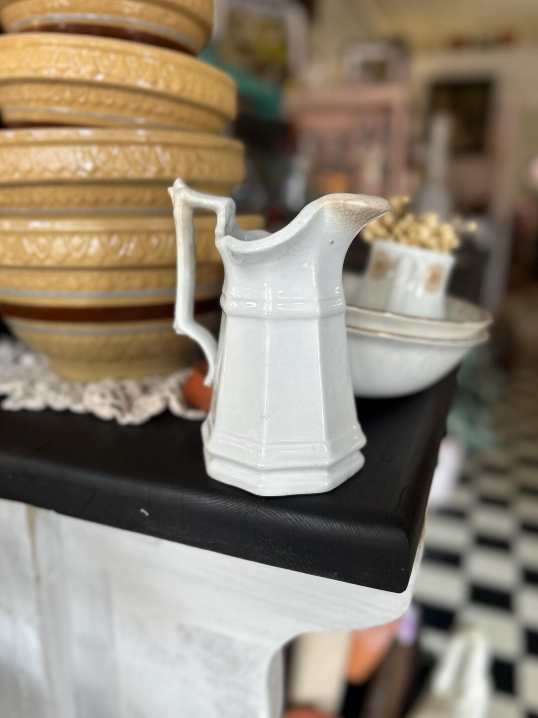 Collectible Antique J. Wedgwood Pearl Ironstone China Creamer | Octagonal White Pitcher C.1840s -... | Etsy (US)