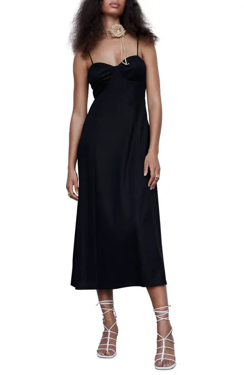 MANGO Sweetheart A-Line Midi Dress in Black at Nordstrom, Size 10 | Nordstrom