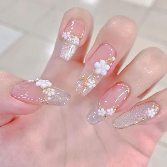 Magrace Press on Nails Long Fake Nails with Design Handmade Blue Coffin Stick on Nails for Womrn ... | Amazon (US)