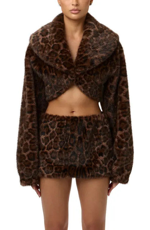Naked Wardrobe Faux Fur Shrug in Dark Leopard at Nordstrom, Size X-Small | Nordstrom