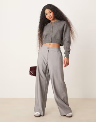 ASOS DESIGN Petite tailored wide leg dad pants in gray | ASOS (Global)