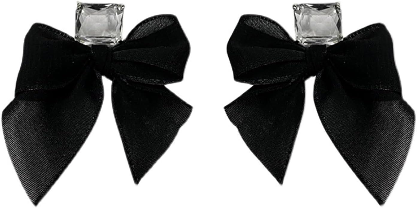 Crystal Bow Earrings for Women Rhinestone Clear Earrings Black Ribbon Bowknot Stud Earrings Squar... | Amazon (US)