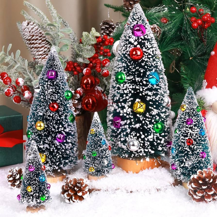 5 Pcs Artificial Mini Christmas Tree with Snow - Small Tabletop Bottle Brush Trees, Mini Sisal Sn... | Amazon (US)