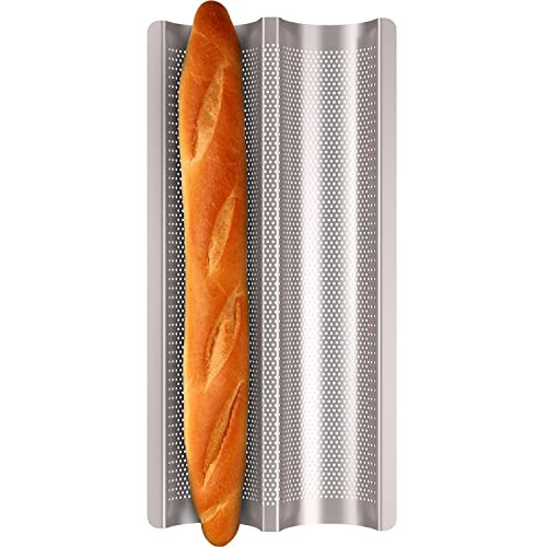 Fulimax Baguette Pan French Bread Pans For Baking Pans, Nonstick 2 Slots Perforated Italian Loaf Pan Mold Long French Bread Pan Golden | Amazon (US)