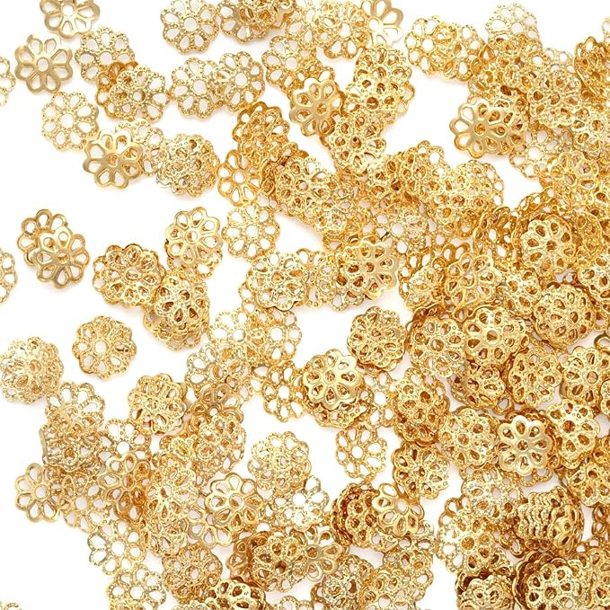 800 Pcs 7mm Gold Bead Caps Flower Shape Metal Bead Caps for Jewelry Making Gold Spacer Beads for ... | Amazon (US)