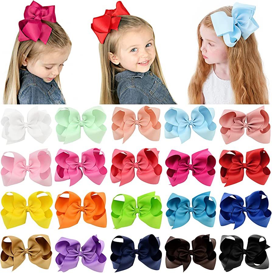20PCS Big 6 Inch Hair Bows for Girls Grosgrain Ribbon Toddler Hair Accessories with Alligator Cli... | Amazon (US)