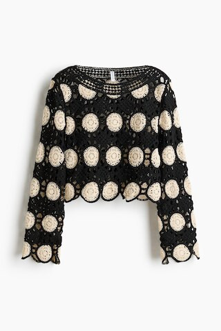 H & M - Crochet-Look Open-Knit Top - Black/Patterned | H&M (US + CA)
