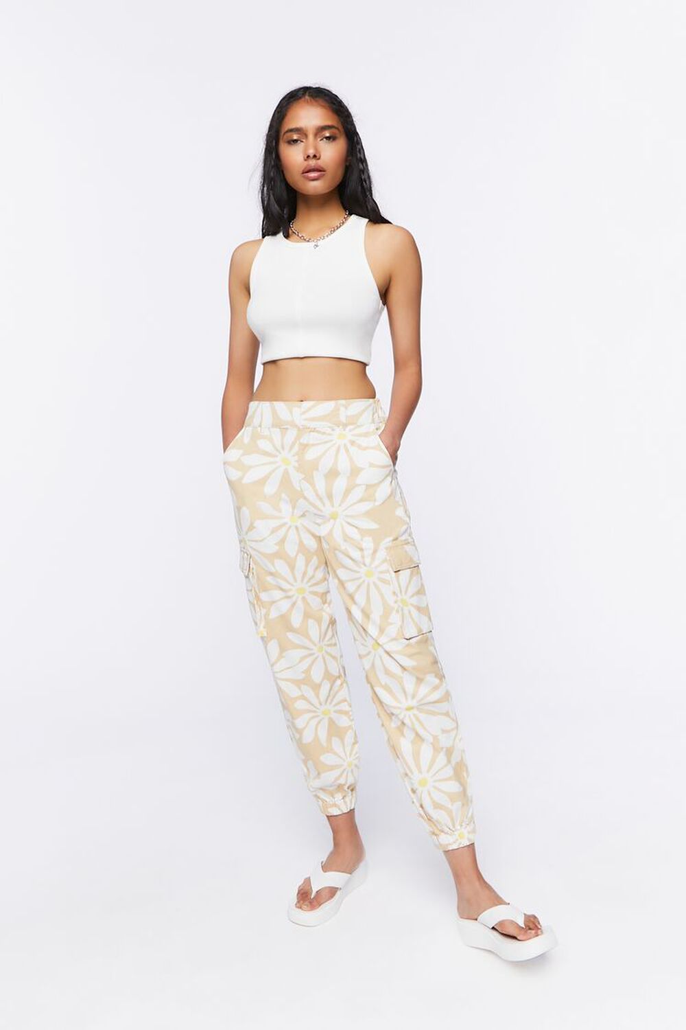 Daisy Print Cargo Ankle Joggers | Forever 21 (US)