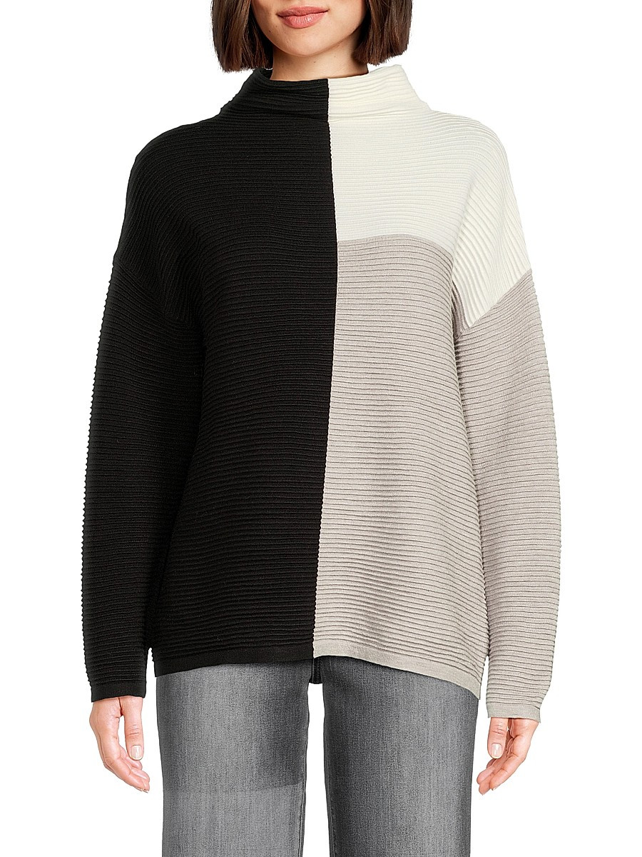 T Tahari Women's Colorblock Drop Shoulder Sweater - Grey Heather Colorblock - Size S | Saks Fifth Avenue OFF 5TH