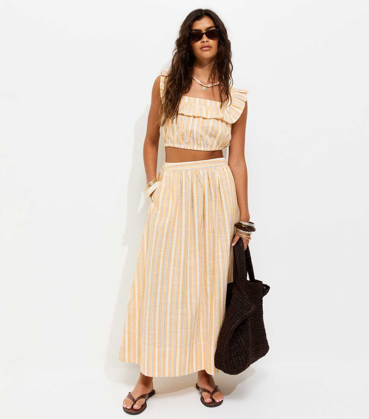 Yellow Cotton Stripe Frill Crop Top | New Look | New Look (UK)