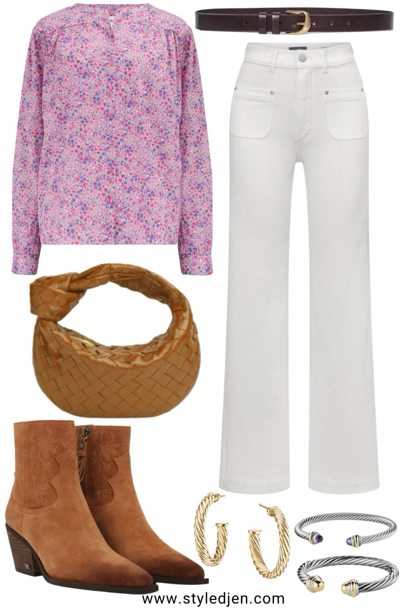 Date night outfit! Ba&sh floral pink blouse (xs), dl1961 wide leg white jeans (25), Sam Edelman western boots (tts), frame belt (xs)  



#LTKSeasonal #LTKStyleTip #LTKFindsUnder100