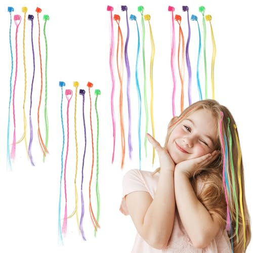 24 Pcs Colored Hair Extensions for Kids Hair Accessories for Girls Clip in Colored Hairpieces Girls Nylon Rainbow Clips for Toddler Kids Ponytails Accessories | Amazon (US)