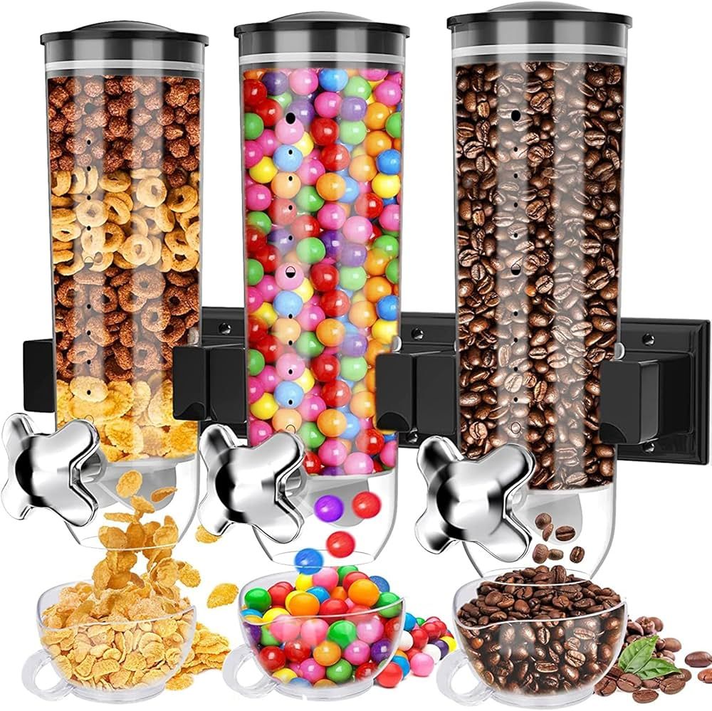 Cereal Dispenser Wall Mounted, Triple Dry Food Dispensers, Grain Dispenser Wall Mount Candy Dispe... | Amazon (US)