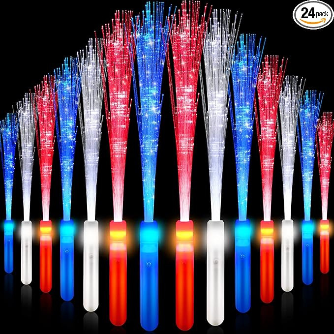 WILLBOND 24 Pcs Fiber Optic Wands Glow Sticks LED Light up Wand Bulk with 3 Flashing Models Inclu... | Amazon (US)