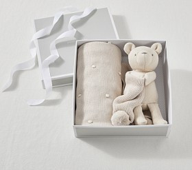 Cotton Sweater Knit Baby Blanket and Bear Thumbie Set | Pottery Barn Kids