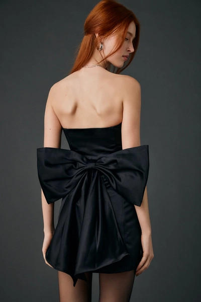 Lulus Melody Black Satin Strapless Bow Back Mini Dress | Urban Outfitters (US and RoW)