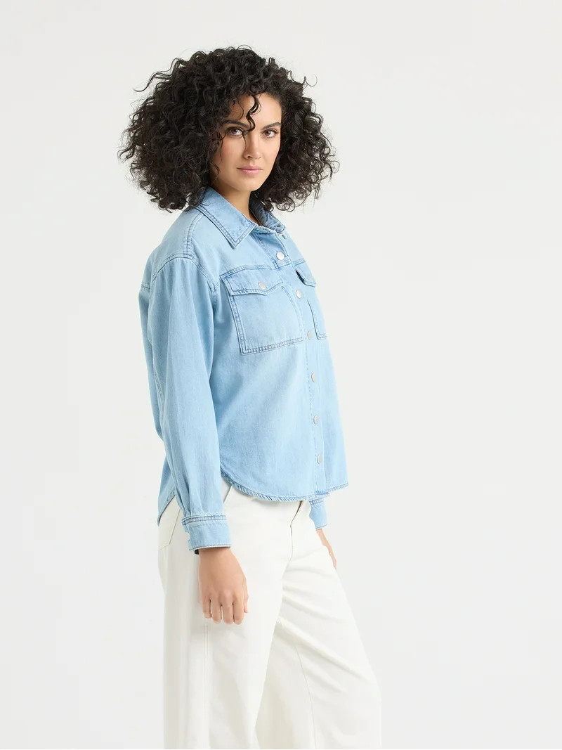 Sofia by Sofia Vergara Women's Relaxed Boyfriend Shirt with Long Sleeves, Sizes XS-XXXL | Walmart (US)