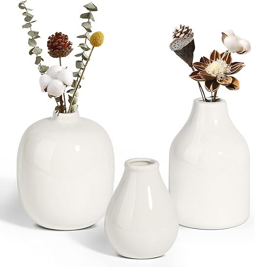 OppsArt Modern Ceramic Vases for Decor Set - Off White Decorative Flower Vase for Farmhouse Firep... | Amazon (US)