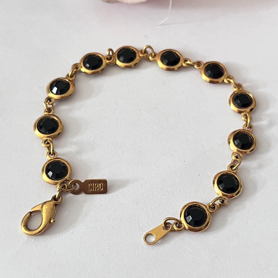 1950s Ciro Gold Plated Black Bracelet - Etsy Australia | Etsy (US)